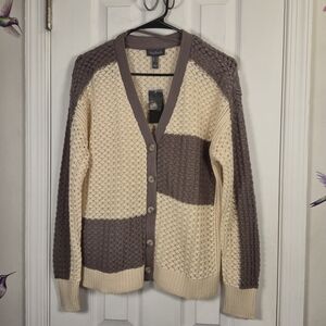 NWT AnyBody Colorblock Crochet Knit Cardigan Sweater Size Small Beige Cotton